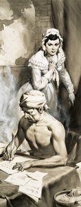Charlotte Corday staat op het punt Jean Paul Marat te vermoorden