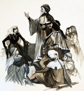 Chaucer draagt zijn poëzie voor door English School