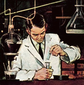 Chemicus die lakmoespapier gebruikt door English School