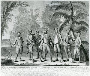 Cherokee Chiefs uit Carolina, ca. 1730 (gravure) door English School