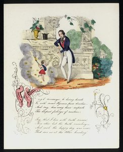 Cherub die een liefdesbrief bezorgt aan een man in een tuin door English School