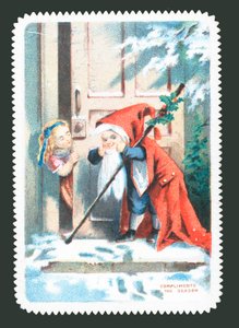 Kind verkleed als Kerstman klopt op deur door English School