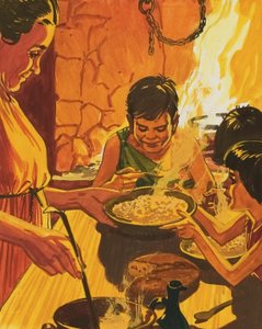 Kinderen die avondeten eten door English School