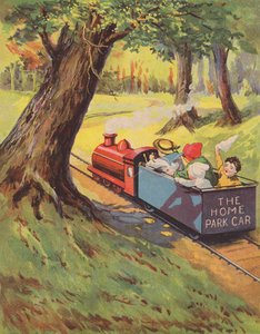 Kinderen rijden op een miniatuurspoorweg