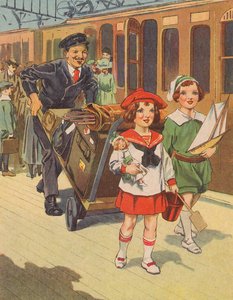 Kinderen reizen met de trein voor de vakantie