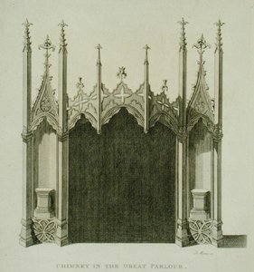 Schoorsteen in de grote salon van Strawberry Hill, gegraveerd door T. Morris, uit 