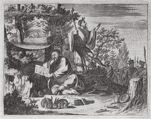 Chinese heilige mannen, illustratie uit een beschrijving van ambassades naar China, 1690