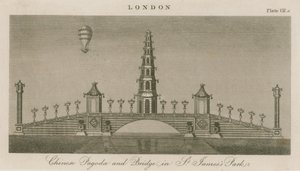 Chinese pagode en brug, St Jamess Park, Londen door English School