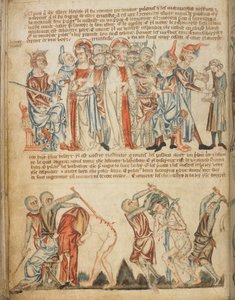 Christus voor Herodes en Pilatus; Herodes wast zijn handen; de geseling van Christus (c.1320-30) door English School