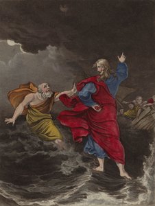 Christus loopt op water (kleur litho) door English School