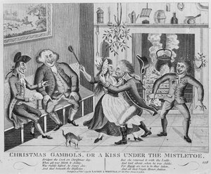Kerstmis Spelletjes, of een Kus Onder de Maretak, 1794 (gravure) door English School