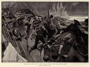 Kerstmis op zee in de oude tijd, het spookschip (litho) door English School