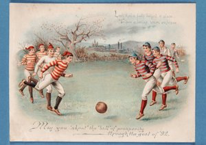 Kerstkaart van een voetbalwedstrijd, 1892