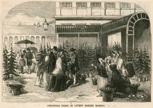 Kerstbomen in Covent Garden Market, Londen door English School