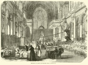 Kerk in Parijs omgebouwd tot ziekenhuis, november 1870 door English School