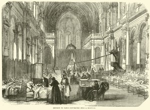Kerk in Parijs omgebouwd tot ziekenhuis, november 1870 door English School