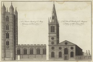 Kerk van St Mary Aldermary in Bow Lane en kerk van St Margaret Pattens in Little Tower Street, Londen