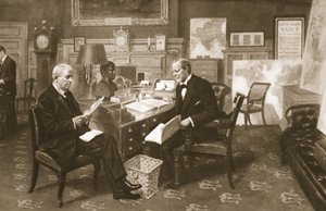 Churchill en Fisher aan het werk: de Eerste Lord in zijn kamer op het Admiraliteit met de Eerste Zeeheer, uit The Illustrated War News, 1915 door English School