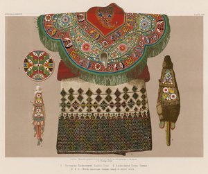Circassisch Geborduurd Zadeldoek; Geborduurde Jurk, Griekenland; Noord-Amerikaanse Indiaanse Kraal- en Stro Werk door English School