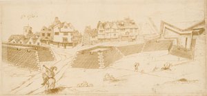 Burgeroorlog Fortificaties bij St Giles in the Fields, Londen; geëtst facsimile van een tekening die beweert te zijn gemaakt door Kapitein John Eyre