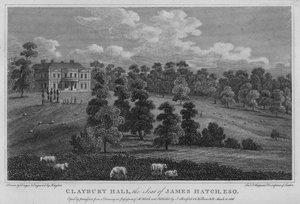 Claybury Hall, het landgoed van James Hatch (gravure) door English School