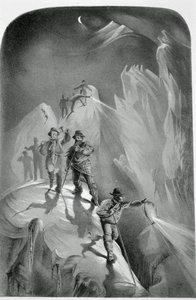 Klimmen in de nacht, uit Ten Scenes in the Last Ascent of Mont Blanc Including Five Views from the Summit, door J.D.H. Browne, gepubliceerd 1853
