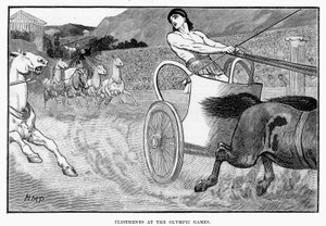 Clisthenes bij de Olympische Spelen, illustratie uit Cassells Geïllustreerde Universele Geschiedenis door Edward Ollier, 1890