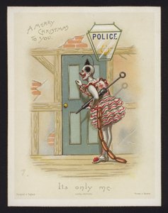 Clown die op de deur van een politiebureau klopt door English School