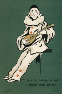 Clown die een luit speelt (kleurenlitho) door English School