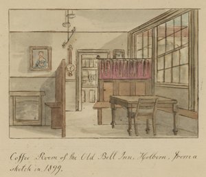 Koffiekamer van The Old Bell Inn, Holborn, Londen, naar een schets in 1899