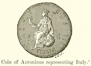 Munt van Antoninus die Italië vertegenwoordigt