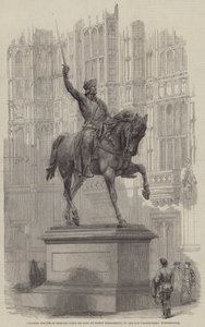 Kolossaal Standbeeld van Richard Leeuwenhart, door Baron Marochetti, in de Oude Paleis-Tuin, Westminster door English School