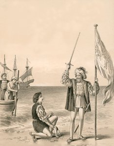 Columbus neemt bezit van de Nieuwe Wereld in naam van zijn soeverein door English School
