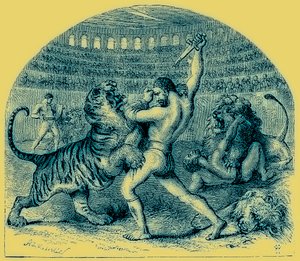 Gevecht van Gladiatoren met Wilde Dieren, illustratie uit The Illustrated History of the World, gepubliceerd ca. 1880