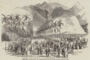 Aanvang van de werken van de Petropolis-spoorweg door de keizer van Brazilië door English School