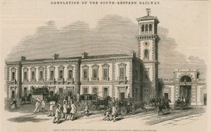 Voltooiing van de Zuid-Oostelijke Spoorweg: Groot gezamenlijk station van de Croydon, Brighton en Dover Railway Company, Southwark, Londen