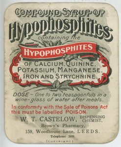 Etiket van Compound Syrup of Hypophosphites, begin 20e eeuw