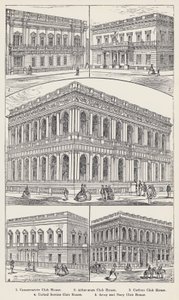 Conservative Club House, Athenaeum Club House, Carlton Club House, United Service Club House, Army and Navy Club House (gravure) door English School