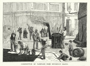 Aanleg van paden van bitumen mastiek (graveren) door English School