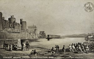 Conway Bridge in aanbouw, 1848 door English School