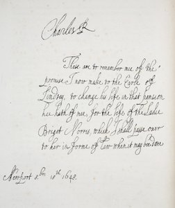 Kopie van een brief geschreven door Karel II, 1648 door English School