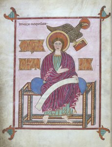 St. John met zijn symbool, uit de Lindisfarne Evangeliën, 710-721 door English School