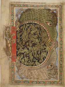 De kaken van de hel vastgemaakt door een engel, uit de Psalter van Hendrik van Blois, c.1121-61 door English School