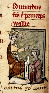 Edward van Caernarvon (Edward II) tot Prins van Wales en Graaf van Chester benoemd door zijn vader, koning Edward I, op het parlement van Lincoln, 7 februari 1301, uit de 