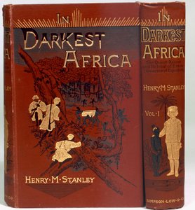 Omslag van In Darkest Africa: or The Quest, Rescue, and Retreat of Emin (Gouverneur van Equatoria), Deel I, gepubliceerd 1890