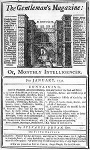 Omslag van de eerste editie van The Gentlemans Magazine, gepubliceerd januari 1731 door English School