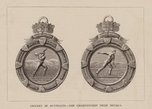 Cricket in Australië, De kampioenschapsprijsmedailles (gravure) door English School