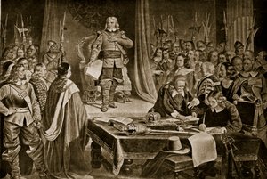 Cromwell weigert de kroon, illustratie uit Hutchinsons Story of the British Nation, ca. 1923 door English School
