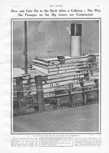 Dwarsdoorsnede van de Titanic om te laten zien hoe passagiers op het dek komen, uit The Sphere, 11 mei 1912