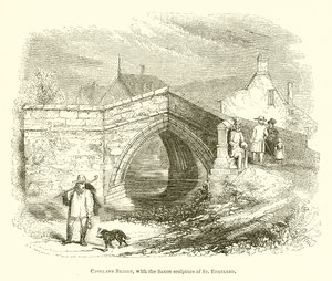 Croyland Bridge, met de Saksische sculptuur van St. Ethelred door English School